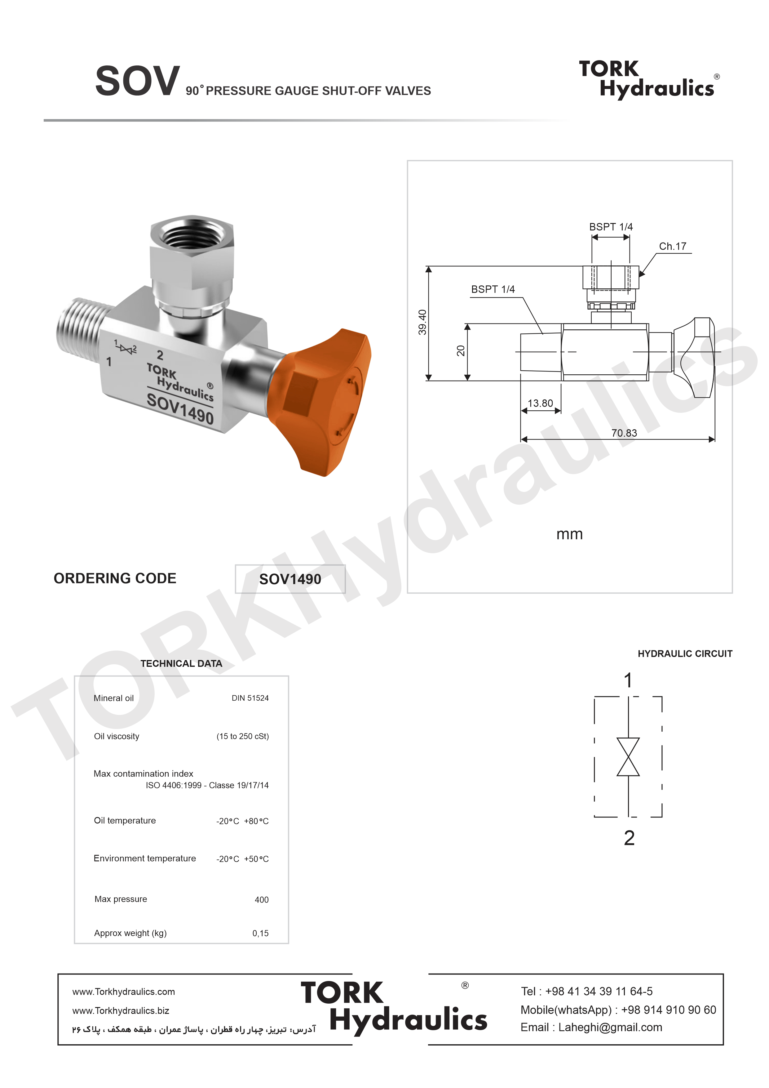 کاتالوگ شیر زیر گیج (شیر قطع و وصل مانومتر) SOV1490 ترک هیدرولیک, #شیرزیرگیجیCatalog of SOV90 PRESSURE GAUGE SHUT-OFF VALVES SOV1400 tork  Hydraulic#HİDROLİK MANOMETRE KORUMA VALFLERİ
