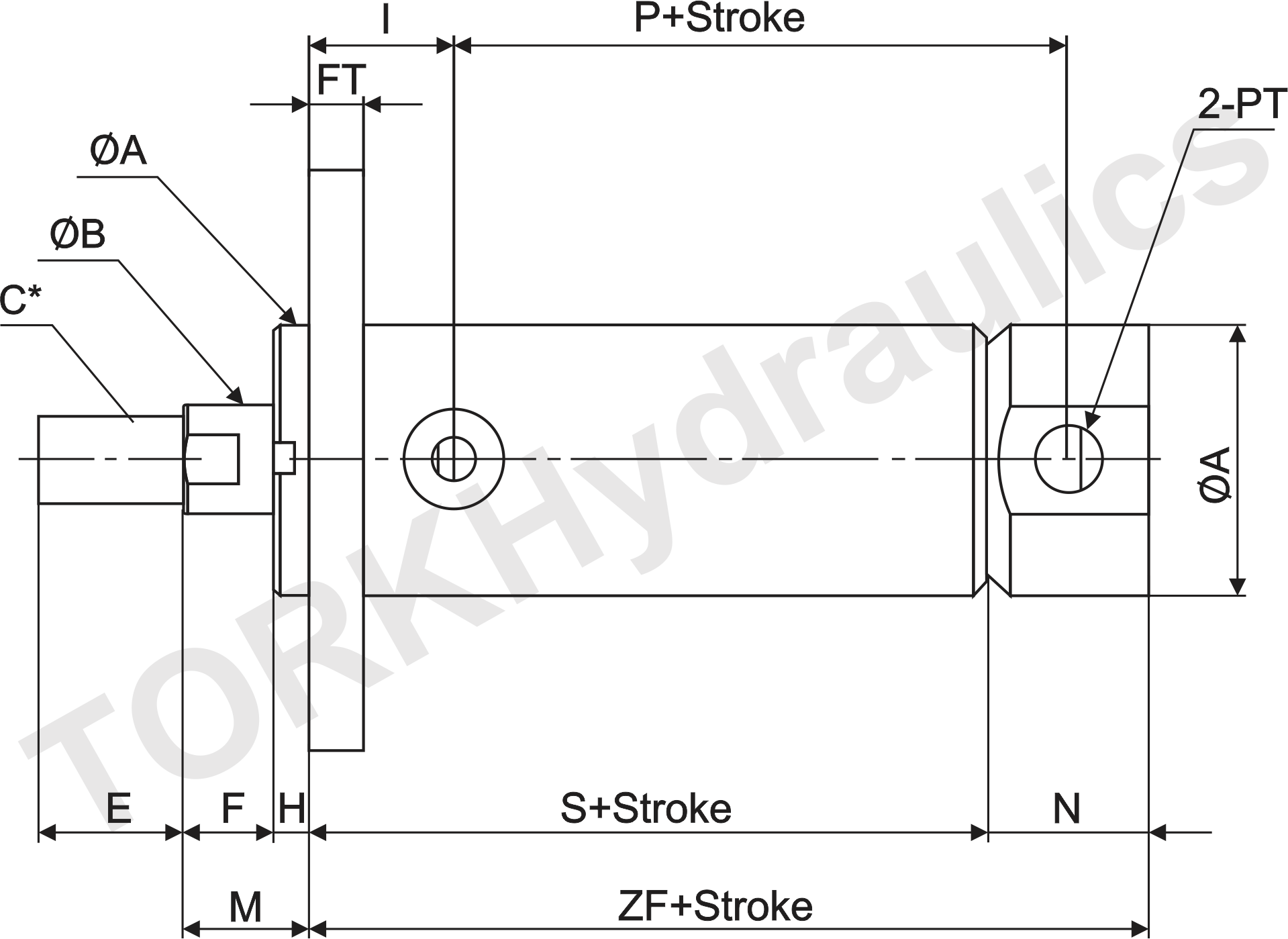 Схема фланца домкрата спереди модели круглой гидрощели